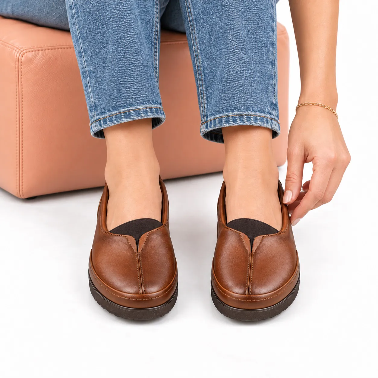 Mocassin Femme confort C01 tabac Cuir