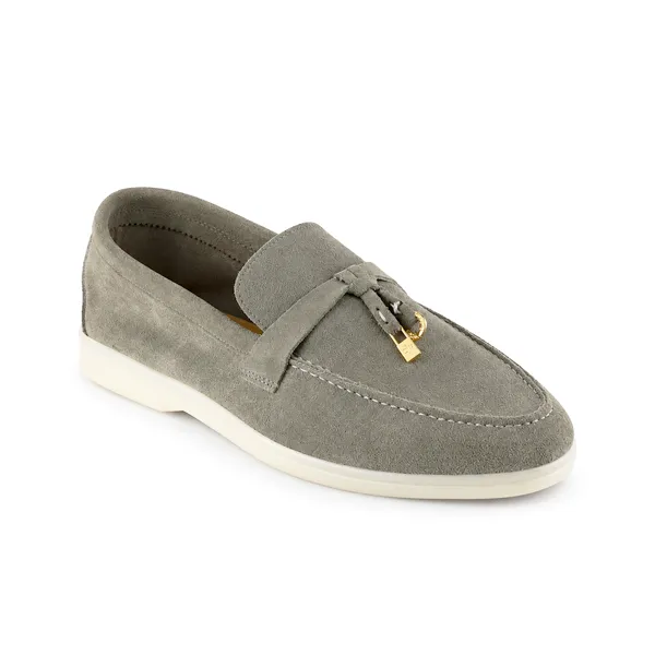 Mocassin pour femme ER-1 gris taupe cuir velours 