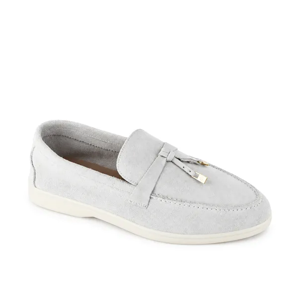 Mocassin pour femme ER-1 gris argile cuir velours 