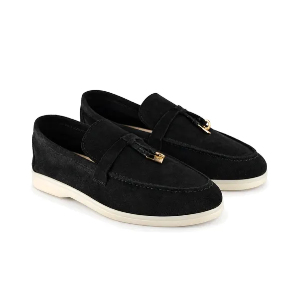 Mocassin pour femme ER-1 noir cuir velours miniature