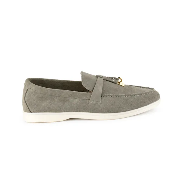 Mocassin pour femme ER-1 gris taupe cuir velours  miniature