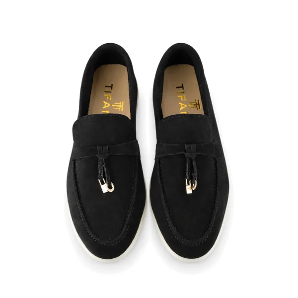 Mocassin pour femme ER-1 noir cuir velours miniature