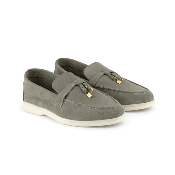 Mocassin pour femme ER-1 gris taupe cuir velours  miniature