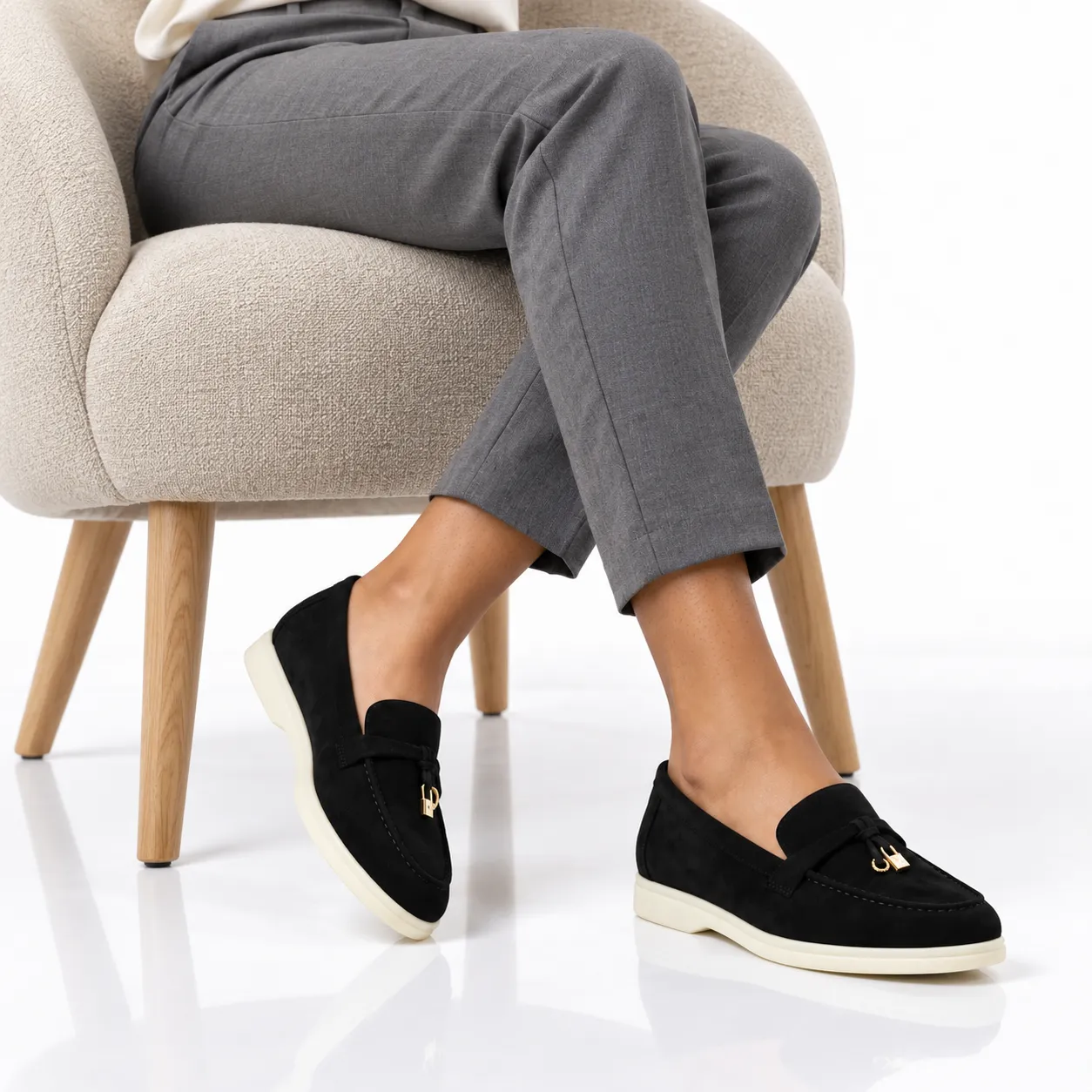 Mocassin pour femme ER-1 noir cuir velours miniature