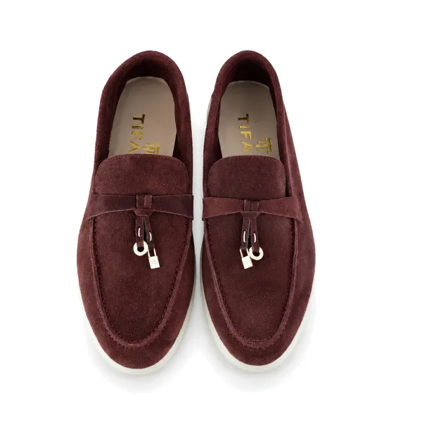 Mocassin pour femme ER-1 bordeaux cuir velours  miniature