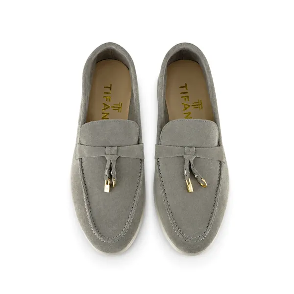 Mocassin pour femme ER-1 gris taupe cuir velours  miniature