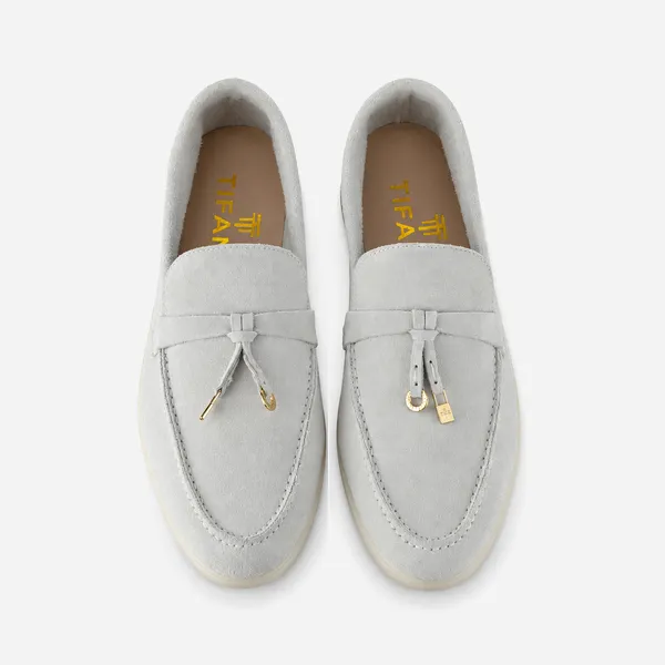 Mocassin pour femme ER-1 gris argile cuir velours  miniature