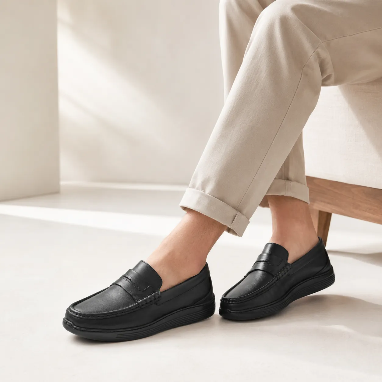 Moccasin pour homme confort R113 noir cuir  miniature