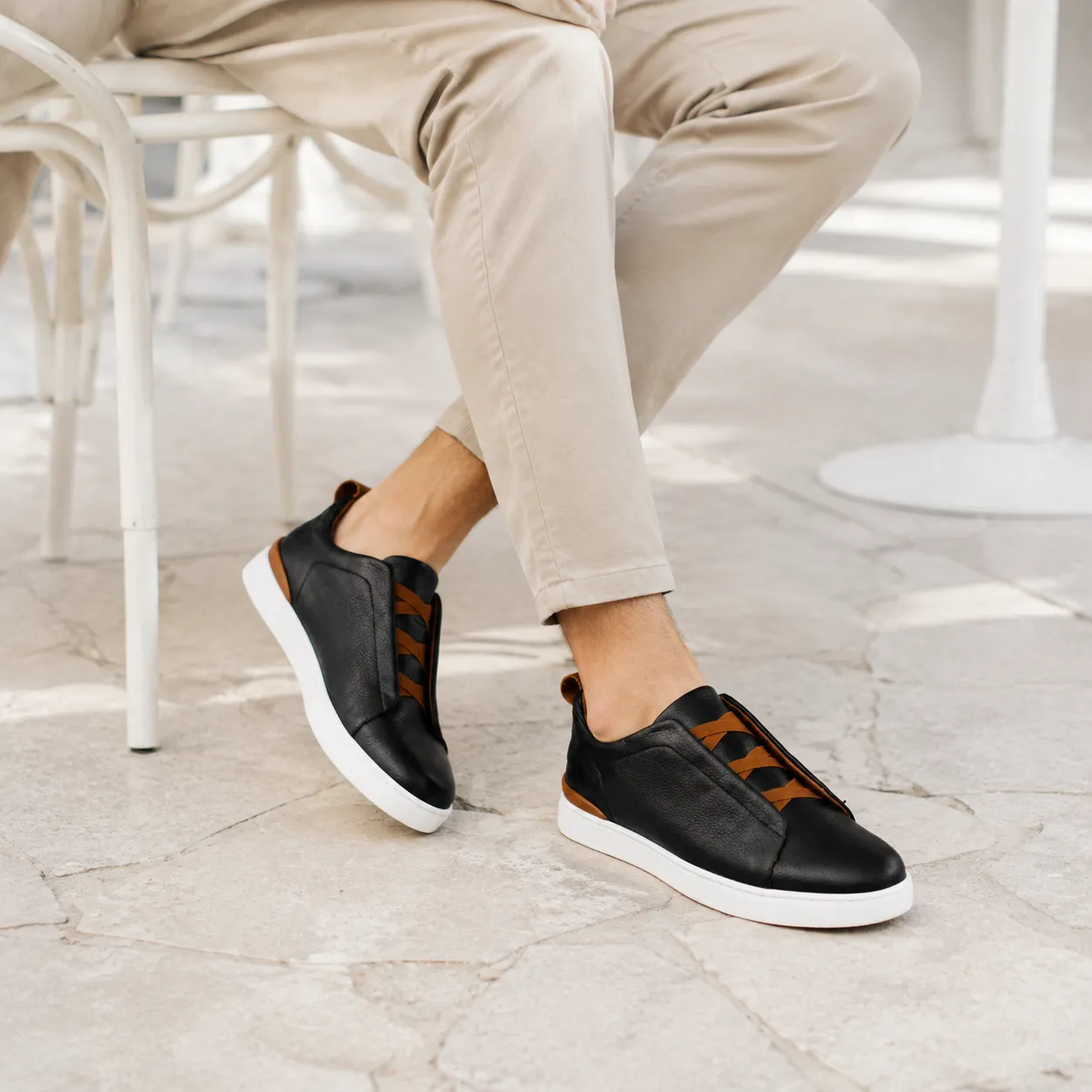 Basket espadrille pour homme 060 noir cuir  miniature