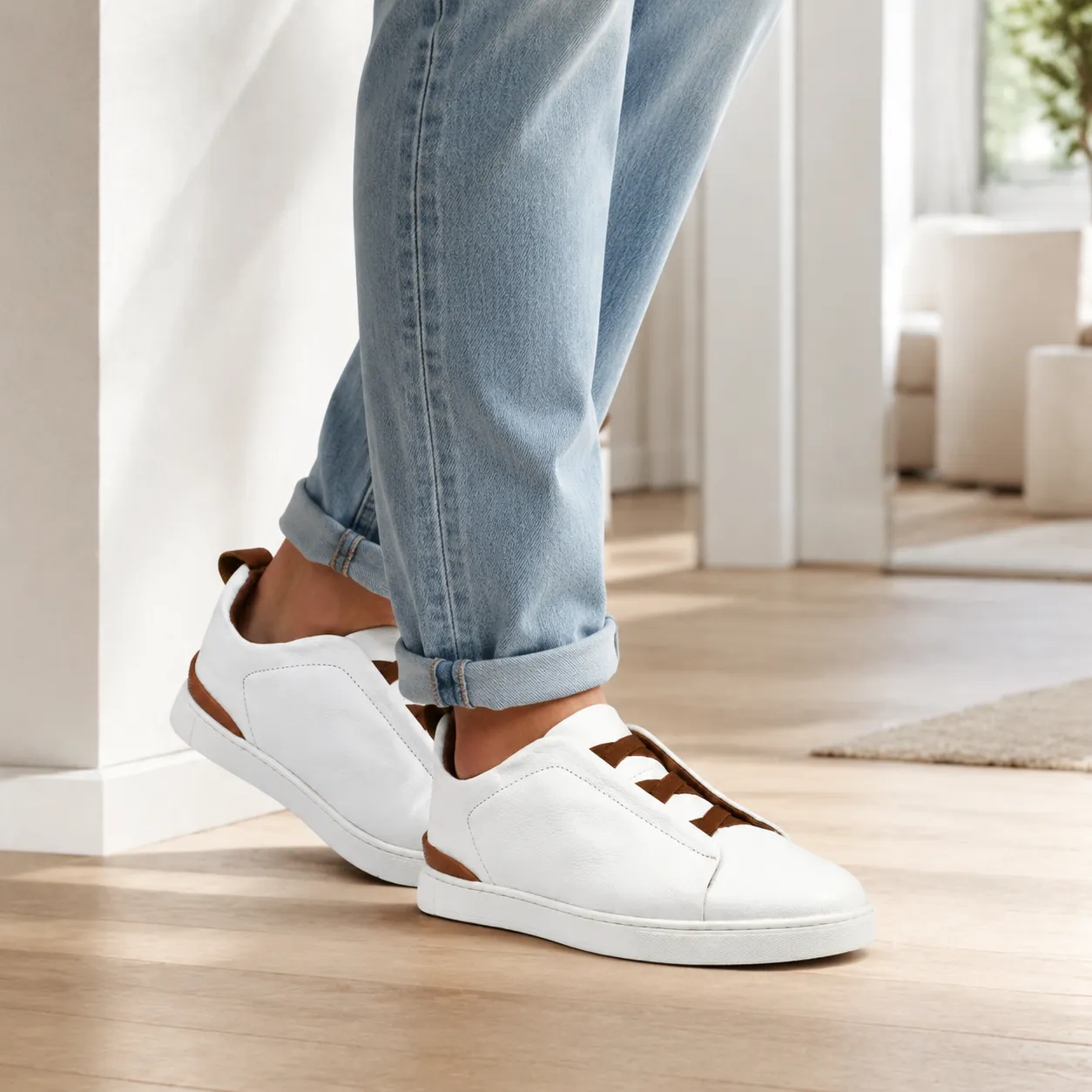 Basket espadrille pour homme  060 blanc cuir   miniature