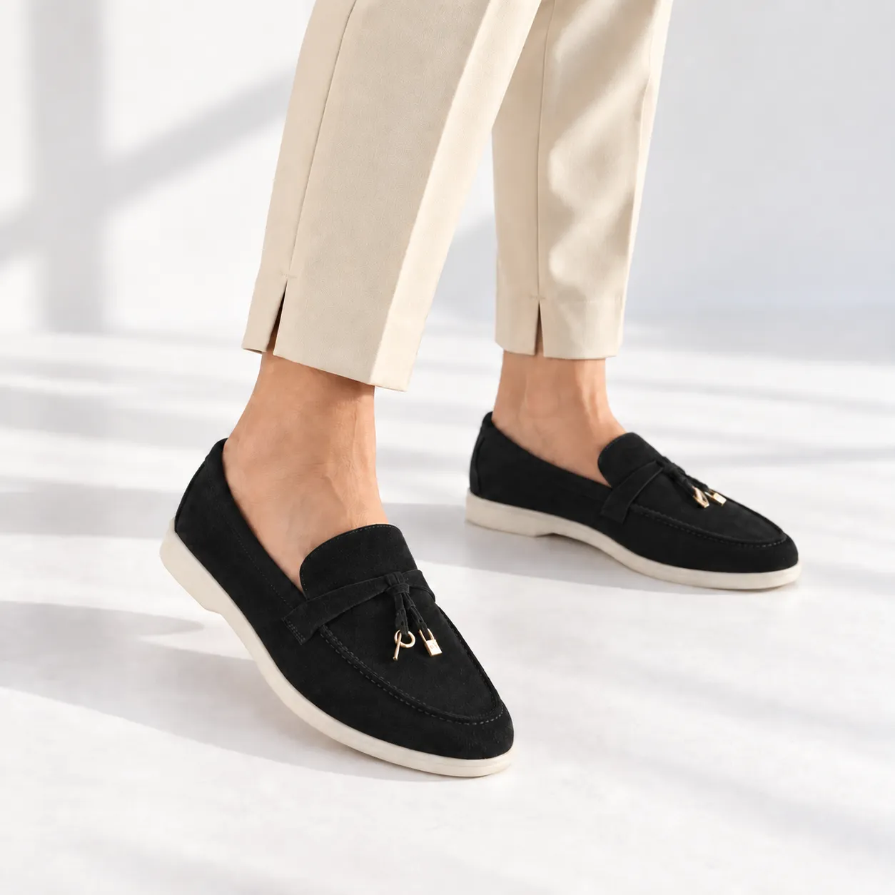 Mocassin pour femme ER-1 noir cuir velours miniature