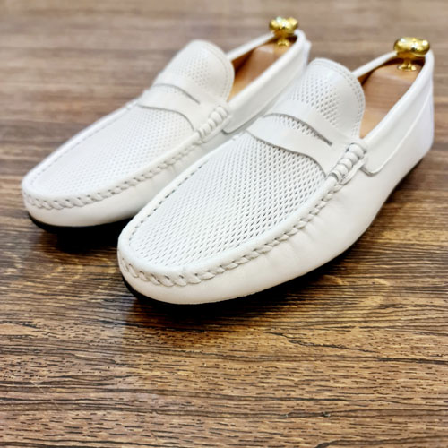 MOCASSIN HOMME MH003-1 BLANC CUIR .......... Mocassin homme Maroc
