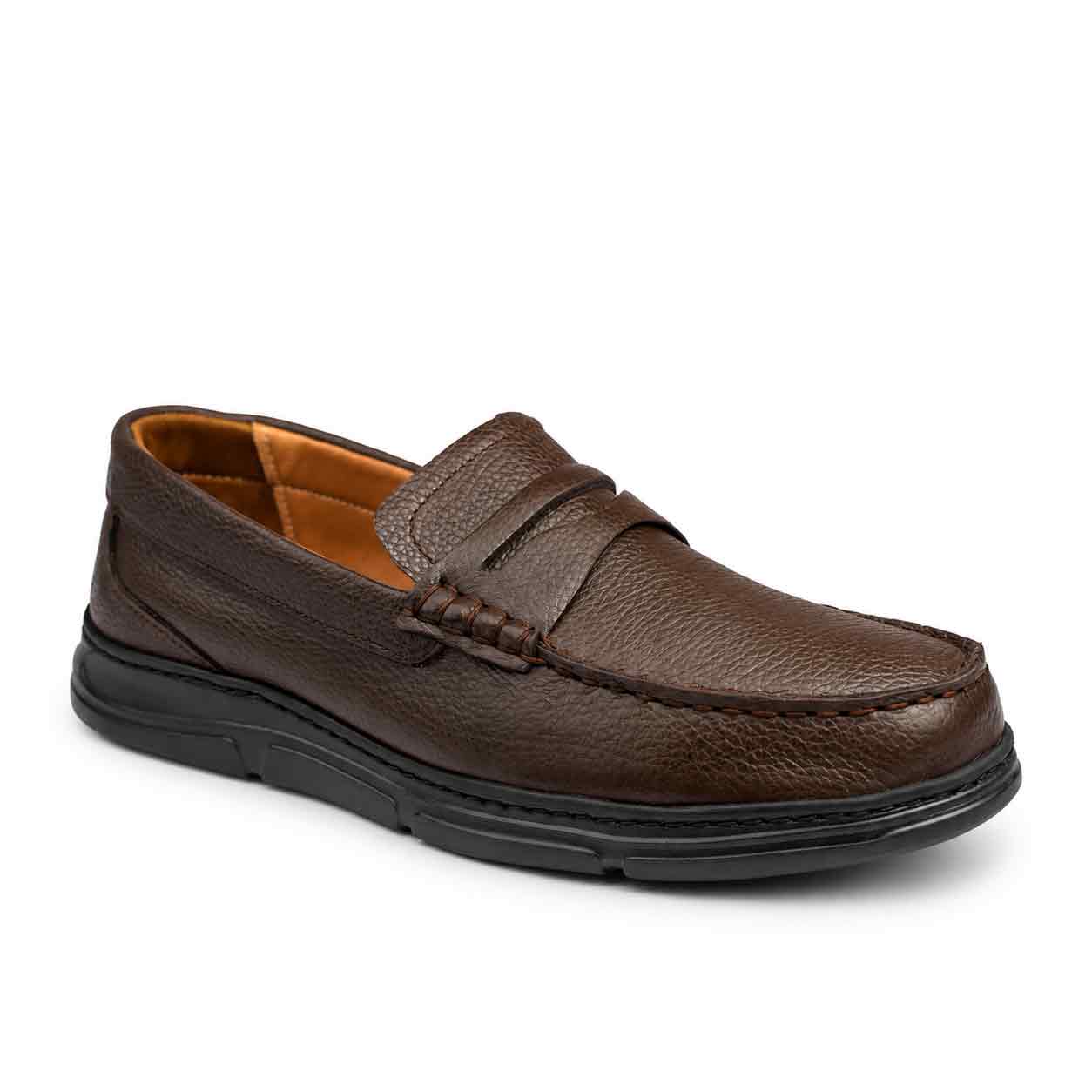 Mocassin confort SM124 marron cuir..........     Chaussures confort Maroc
